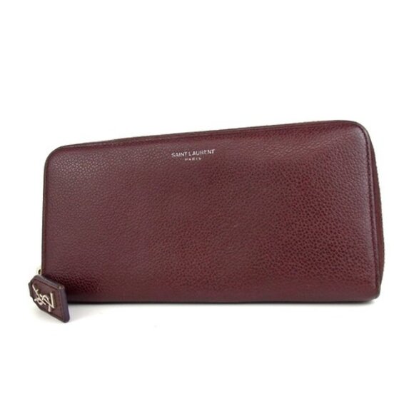 Authentic SAINT LAURENT CEP414680 0117 logo zip around purse leather [Used] - Picture 1 of 15